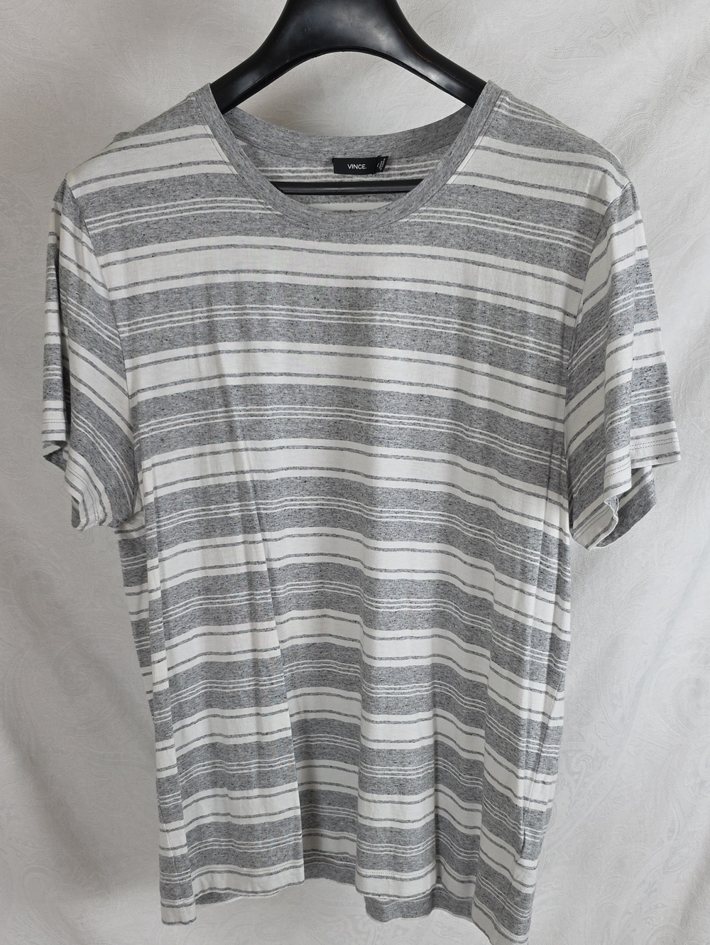 Vince XL Grey & White Striped Crew Neck Tee
